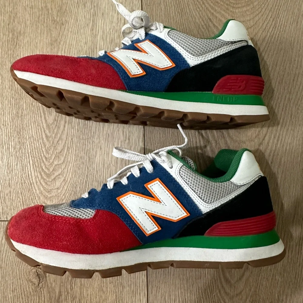 New Balance Men's 574 Rugged Red Blue Sneakers - Picture 3 of 6